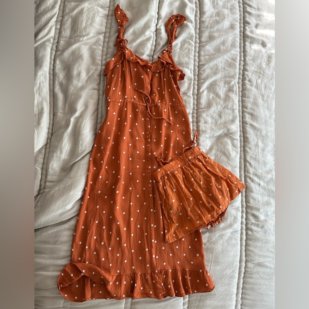 For Love & Lemons Mommy & Me Flutter Strap Button Dress and Matching Baby Romper